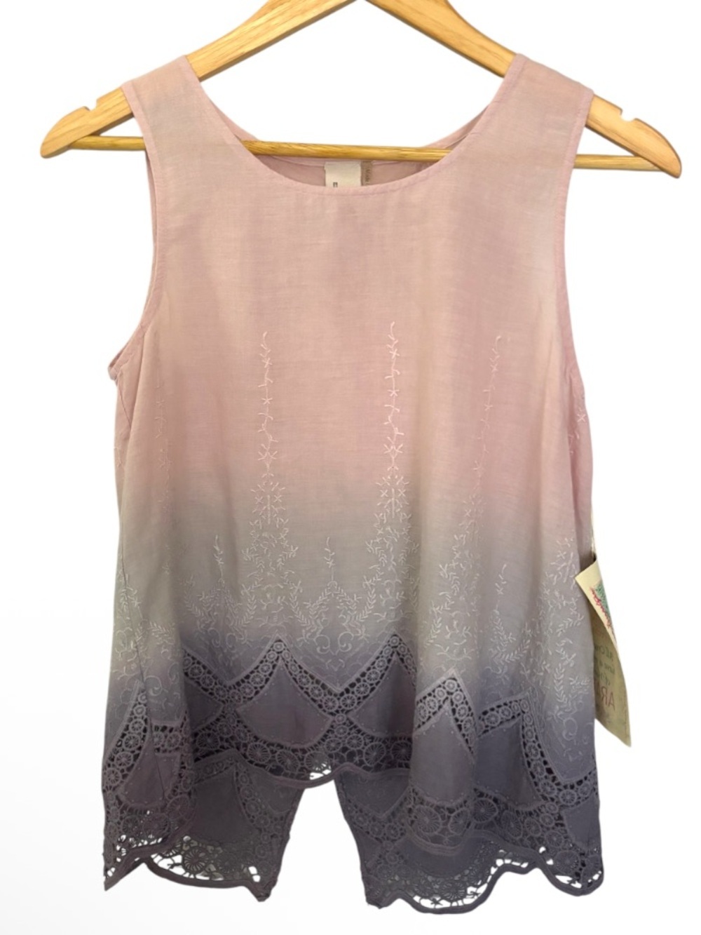 Aratta Sleeveless Cotton Ombre Lace-Hem Tank Top NWT